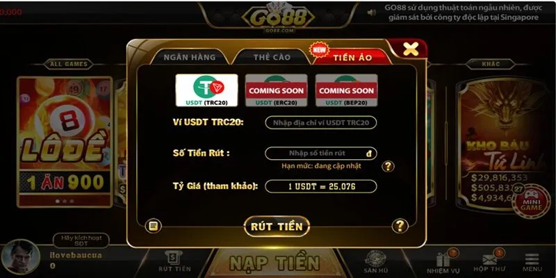 Đổi thưởng bằng tiền ảo cực hot tại Go88
