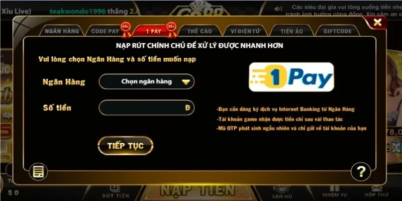 Giao dịch 1pay cực nhanh cho bet thủ Giao dịch 1pay cực nhanh cho bet thủ