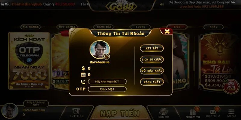 Làm sao để kích hoạt OTP SMS trên Go88?