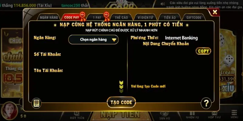 Nạp tiền vào tài khoản để bắt đầu cá cược Nạp tiền vào tài khoản để bắt đầu cá cược