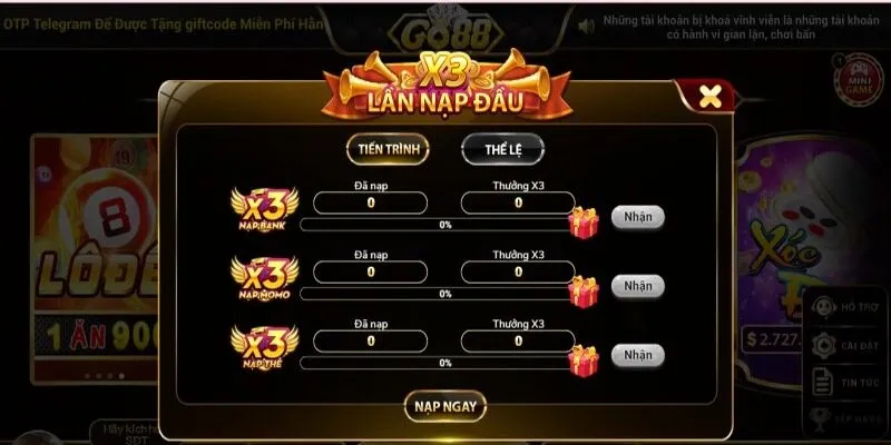 Người chơi mới của Go88 sẽ nhận được ưu đãi lần nạp đầu Người chơi mới của Go88 sẽ nhận được ưu đãi lần nạp đầu